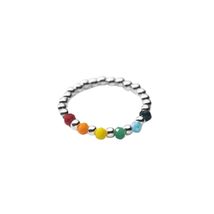 Colorful Round Beads Elastic Rope Ring - 925 Sterling Silver Women&#39;s Fine Jewelr - £22.38 GBP