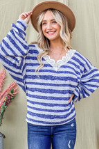 And The Why Striped Lace Detail V Neck Top - £31.64 GBP