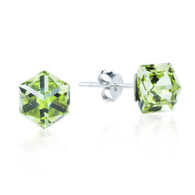Green Crystal Prism Cube .925 Silver Post Earrings - £12.10 GBP