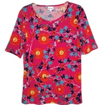 LuLuRoe Womens Pullover Top Blouse Size 2XL Short Sleeve Red Floral - £10.19 GBP