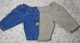 Vintage 2 Pairs Osh Kosh B&#39;Gosh Pants Khackis-- Blue Denim Jeans Taper leg 9-12m - £21.97 GBP