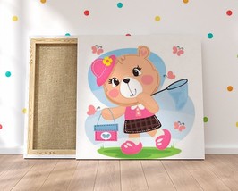 Cute Summer Teddy Bear Girl Canvas Print Baby Girl Room Decor Nursery Wall Art T - £46.99 GBP