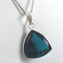 925 Argent Topaze Bleu Londres Beau Main Pendentif Fantastique Collier Femme - £21.92 GBP+