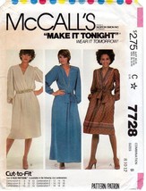McCall&#39;s 7728 Misses Pullover Dress &amp; Tie Belt V-Neckline 8-12 Vintage U... - £6.77 GBP