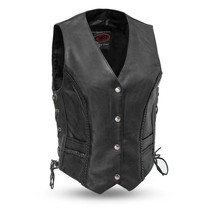 Women&#39;s Trinity Soft Milled Cowhide Side Lacing Motorcycle Vest by FirstMFG - £86.55 GBP