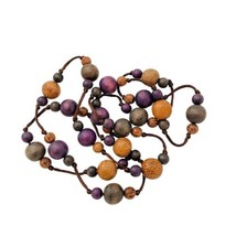 Vtg Boho Wood Bead Strands Decor Accent Purple Gold 52&quot; Necklace Coastal - £11.55 GBP