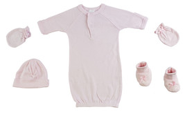 Girl 100% Cotton Preemie Gown, Cap, Mittens and Booties - 4 pc Set Preemie - $17.81