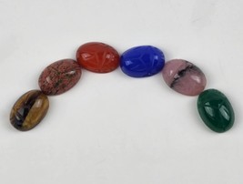 Lot 6 Carved Beetles Stones from Gold Scarab bracelet Multi-colored 5/8&quot; each - £31.27 GBP