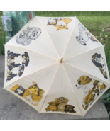 Vintage 80&#39;s Umbrella Eight Different Dogs &amp; Puppies On Beige Push Butto... - $356.56 MXN