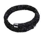 Double Lap Shimmering Rhinestones Wrap Bracelet - New - Black - £13.42 GBP