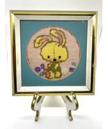 Bunny Rabbit Jiffy Needlepoint Completed Sunset Designs Gold Frame Vinta... - £23.45 GBP