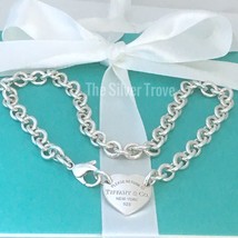 15.5&quot; Please Return To Tiffany &amp; Co Heart Tag Silver Choker Necklace Center - £497.50 GBP