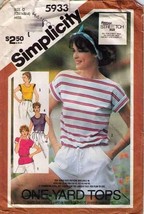 Vintage 1983 Misses&#39; KNIT TOPS Simplicity Pattern 5933-s Sizes 12,14 - £9.48 GBP