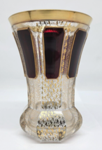 Vintage Sweden Fh Kunstglas Bk Glass Vase Clear Gold &amp; Ruby Red 5&quot; - £31.16 GBP