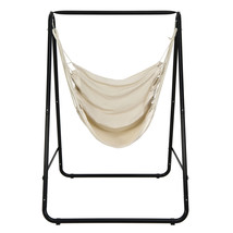 Hammock Chair Stand Hanging Padded Swing W/ Heavy Duty Steel Outdoor Beige - £83.33 GBP