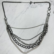 Chico&#39;s Multi Strand Draped Tiered Silver Tone Chain Link Necklace - £13.42 GBP