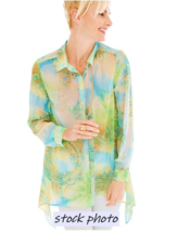 Chicos Size 3 XL Mystic Paisley Rosalind Tunic Handkerchief Hem Sheer Blue Green - £18.03 GBP