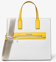 Michael Kors Large NS Signature Tote White Yellow 35T0SY9T7B NWT $398 Retail FS - £86.04 GBP