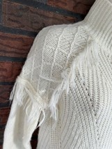 Ivory Mock Neck Knit Sweater XS Fringe Shoulder Pullover Long Sleeve Car... - £8.32 GBP