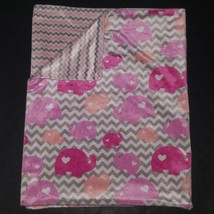 RN 119741 Pink Gray Elephants Chevron Fleece Baby Blanket Reversible Lovey Heart - £20.15 GBP