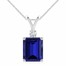 ANGARA Lab-Grown Blue Sapphire Pendant with Diamond in Silver (12x10mm,5.5 Ct) - £813.30 GBP