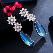 Angly flower blue cubic zirconia crystal long big water drop earrings for women wedding thumb200