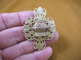 (B-OTHER-11B) Aztec basket on Victorian scrolled repro brass pin pendant brooch - £13.44 GBP