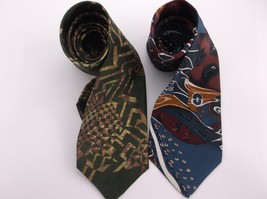 Set 2 Silk Ties Approx 55-56 Inches Long Eagle And Cocktail Colors Nwotip - £7.94 GBP