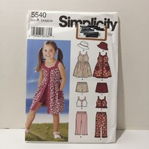 Simplicity 5540 Size 3-8 Child's Dress Top Pants Shorts Hat - £10.11 GBP