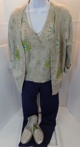 Votre Nom Beige Beaded Silk Knit Cardigan &amp;Top Sweater French Lux Sz 40 ... - $39.60