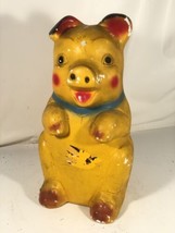 Vintage Chalkware Yellow Piggy Bank BreakOpen Ceramic Carnival Prize Made In USA - £73.94 GBP