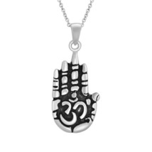 Mystical Amulet Aum/Om Symbol on Hamsa Hand Sterling Silver Pendant Necklace - £20.91 GBP