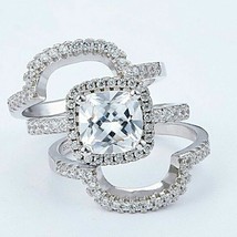 Bridal Ring Trio Set 3.25Ct Cushion Simulated Diamond White Gold Plated Size 8.5 - £111.59 GBP