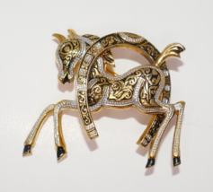 Damascene Horse Pony Horseshoe Brooch Pin Lucky Equestrian - £15.66 GBP