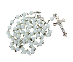 White Glass Beads Rosary, 6mm Beads, Great for Women or - £69.33 GBP