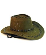 1 NEW OLIVE GREEN COLOR LEATHER style COWBOY WESTERN HAT new cowgirl men... - $234.94 MXN