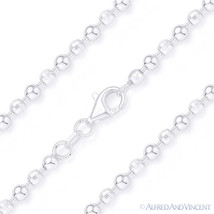3.1mm Ball &amp; Faceted Bead Chain Necklace in .925 Italy Sterling Silver &amp; Rhodium - £54.66 GBP+