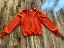 Vintage Handmade Orange Women Alpaca Wool Sweater With Defects Holes XL Scrap - £27.07 GBP