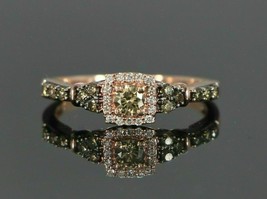 1.00ct Chocolate &amp; White Diamond 14K Rose Strawberry Gold Over Engagement Ring - £75.34 GBP