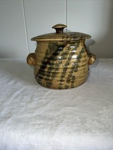 Vintage Pottery Handled Lidded Casserole Dish Artist Signed 80s - £24.46 GBP