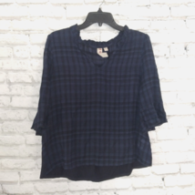 Anthropologie Dolan Top Womens Medium Blue Plaid Tandy Ruffle V Neck Boho - £15.97 GBP