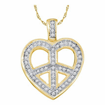 10k Yellow Gold Womens Round Diamond Heart Peace Sign Pendant 1/6 Cttw - £191.56 GBP