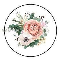 30 Pretty Floral Bouquet Envelope Seals Labels Stickers 1.5&quot; Round Roses Flowers - £6.01 GBP