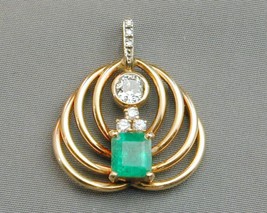 SPECTACULAR 14k Emerald &amp; Diamond Pendant Old European Cut Must See - £959.22 GBP
