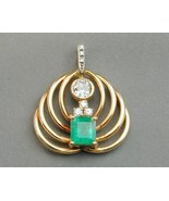 SPECTACULAR 14k Emerald &amp; Diamond Pendant Old European Cut Must See - $1,200.00