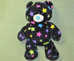 Build A Bear 16&quot; Black Teddy Bear Neon Stars Plush Stuffed Animal Blue Eys Toy - £10.66 GBP