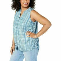 Style &amp; Co Women&#39;s Side-Seam Sleeveless Shirt, Tapestry Stripe Blue Size... - £12.69 GBP