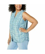 Style &amp; Co Women&#39;s Side-Seam Sleeveless Shirt, Tapestry Stripe Blue Size... - $305.44 MXN