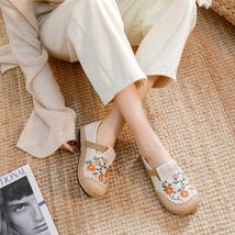 Bohemian Women Linen Canvas Slip-On Flat Shoes Comfortable Retro Loafers Ladies  - £37.07 GBP