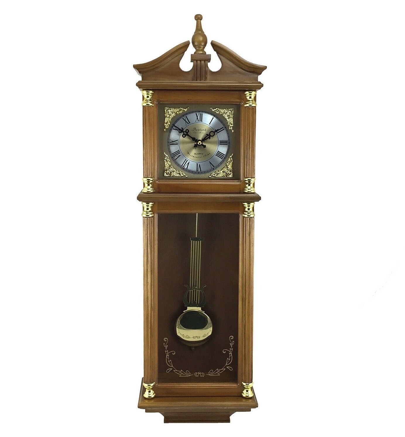 Bedford 34.5" Wall Clock Antique Harvest Oak Wood Finish w Pendulum & 4 Chimes - £116.98 GBP